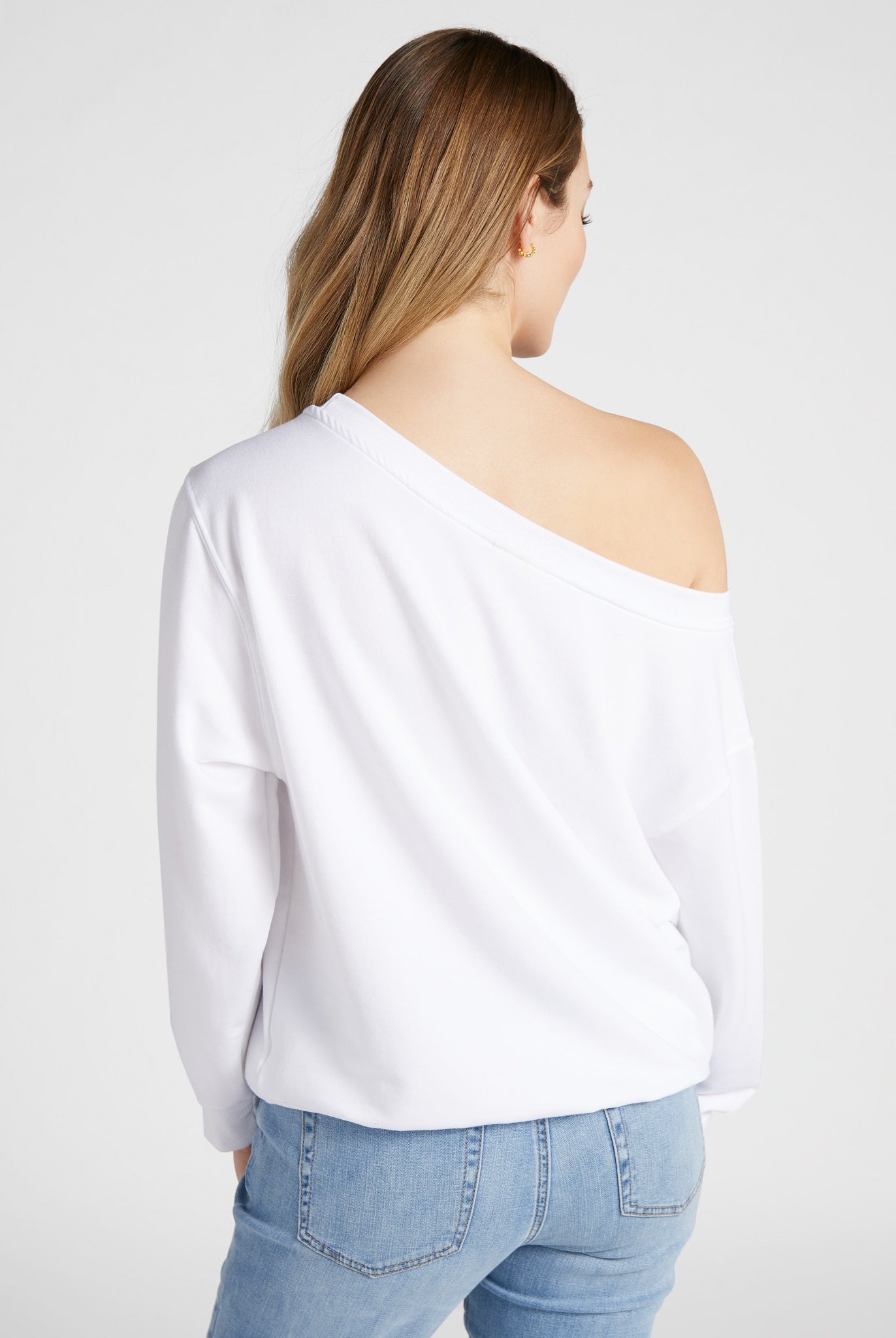 White $|& SEAS Brooksville One Shoulder Sweatshirt - SOF Back