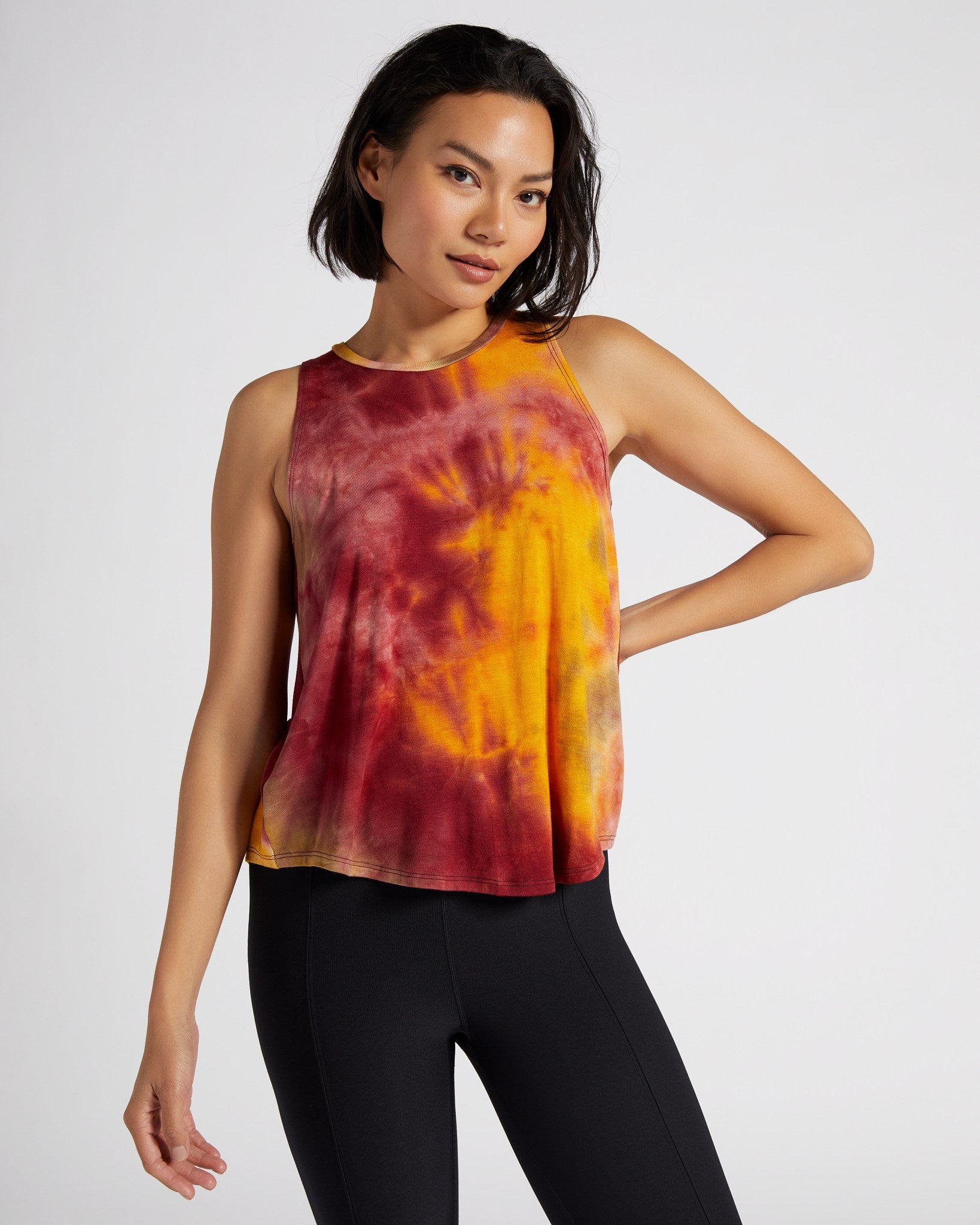 Orange Tie Dye Slinky Sleeveless Longline Top