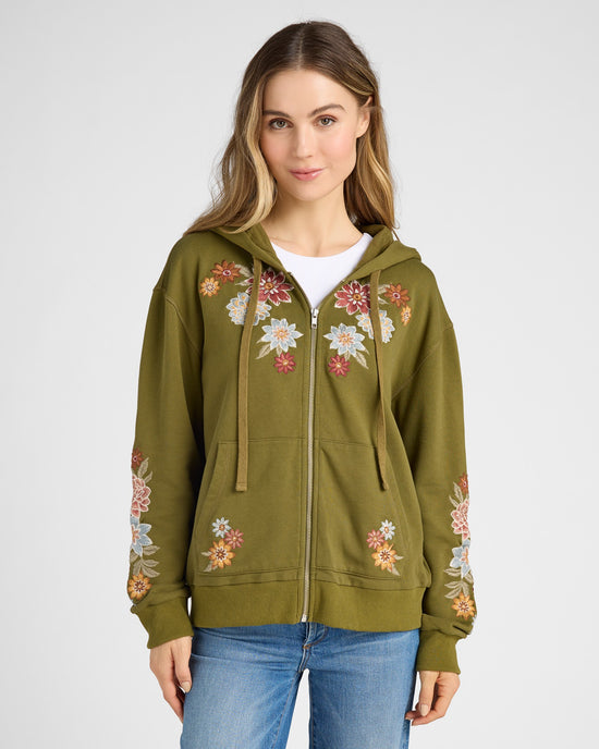 Olive $|& Driftwood Neptune Full Zip Embroidered Hoodie - SOF Front
