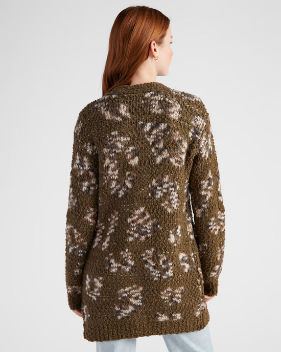Olive Leopard $|& B Collection by Bobeau Animal Popcorn Cardigan - SOF Back