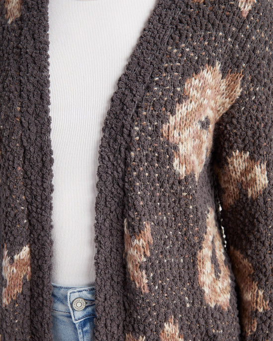 Charcoal Floral $|& B Collection by Bobeau Floral Popcorn Cardigan - SOF Detail