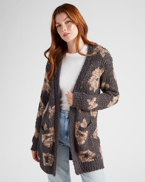 Charcoal Floral $|& B Collection by Bobeau Floral Popcorn Cardigan - SOF Front