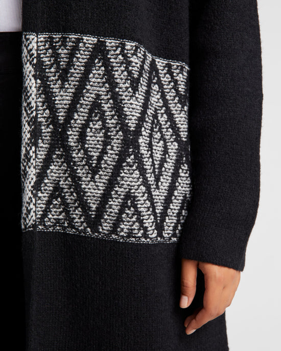 Black/Ivory $|& Bobeau Long Sleeve Shawl Neck Cardigan - SOF Detail