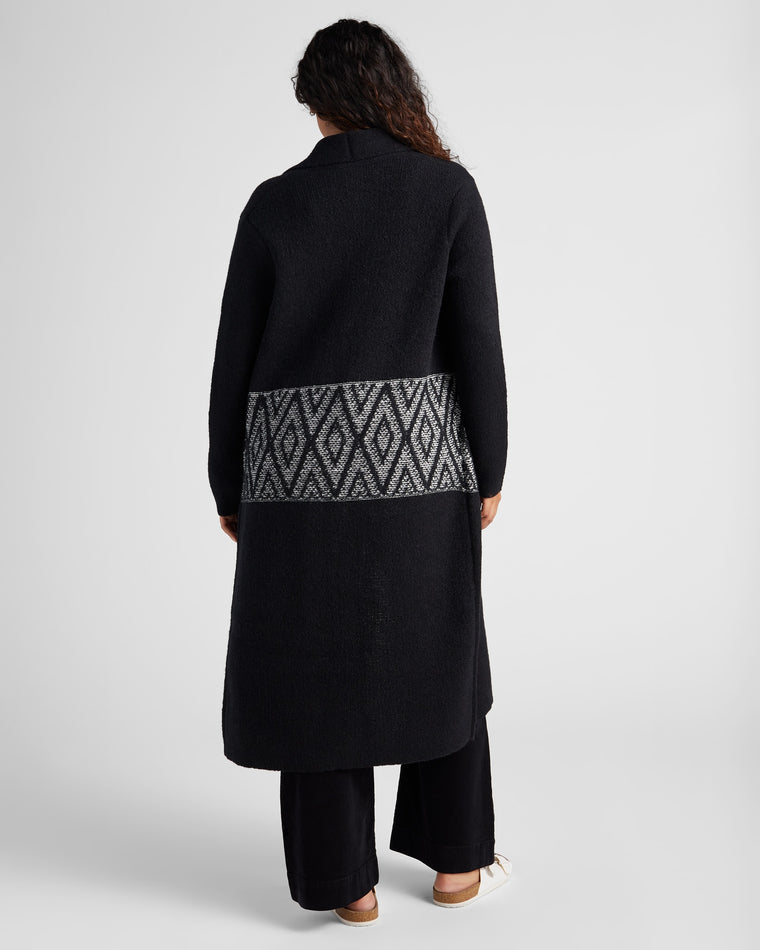 Black/Ivory $|& Bobeau Long Sleeve Shawl Neck Cardigan - SOF Back