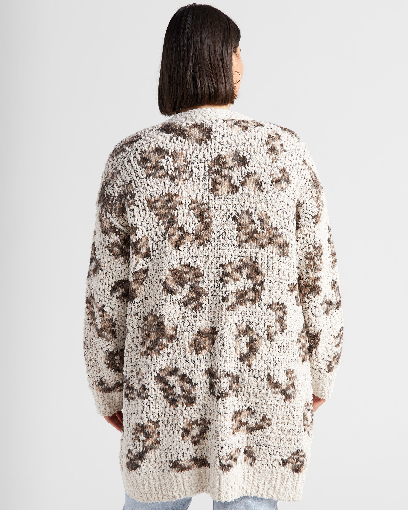 Oatmeal Leopard $|& Bobeau Animal Popcorn Cardigan - SOF Back