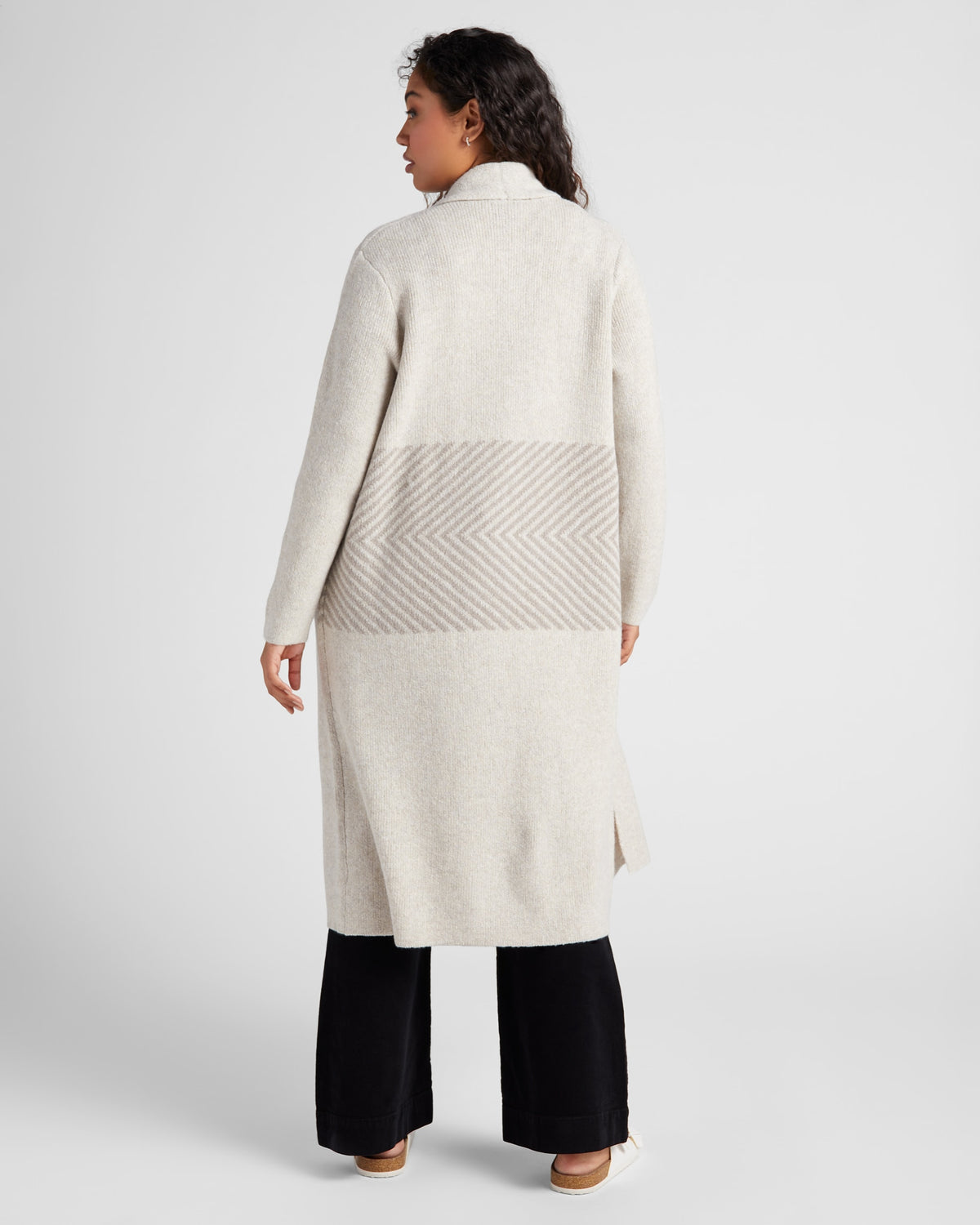 Oatmeal/Dove $|& Bobeau Long Shawl Neck Cardigan - SOF Back