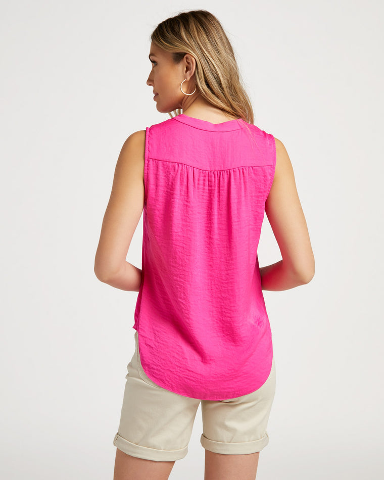 Hot Pink $|& Vince Camuto Sleeveless Rumple V-Neck Blouse - SOF Back