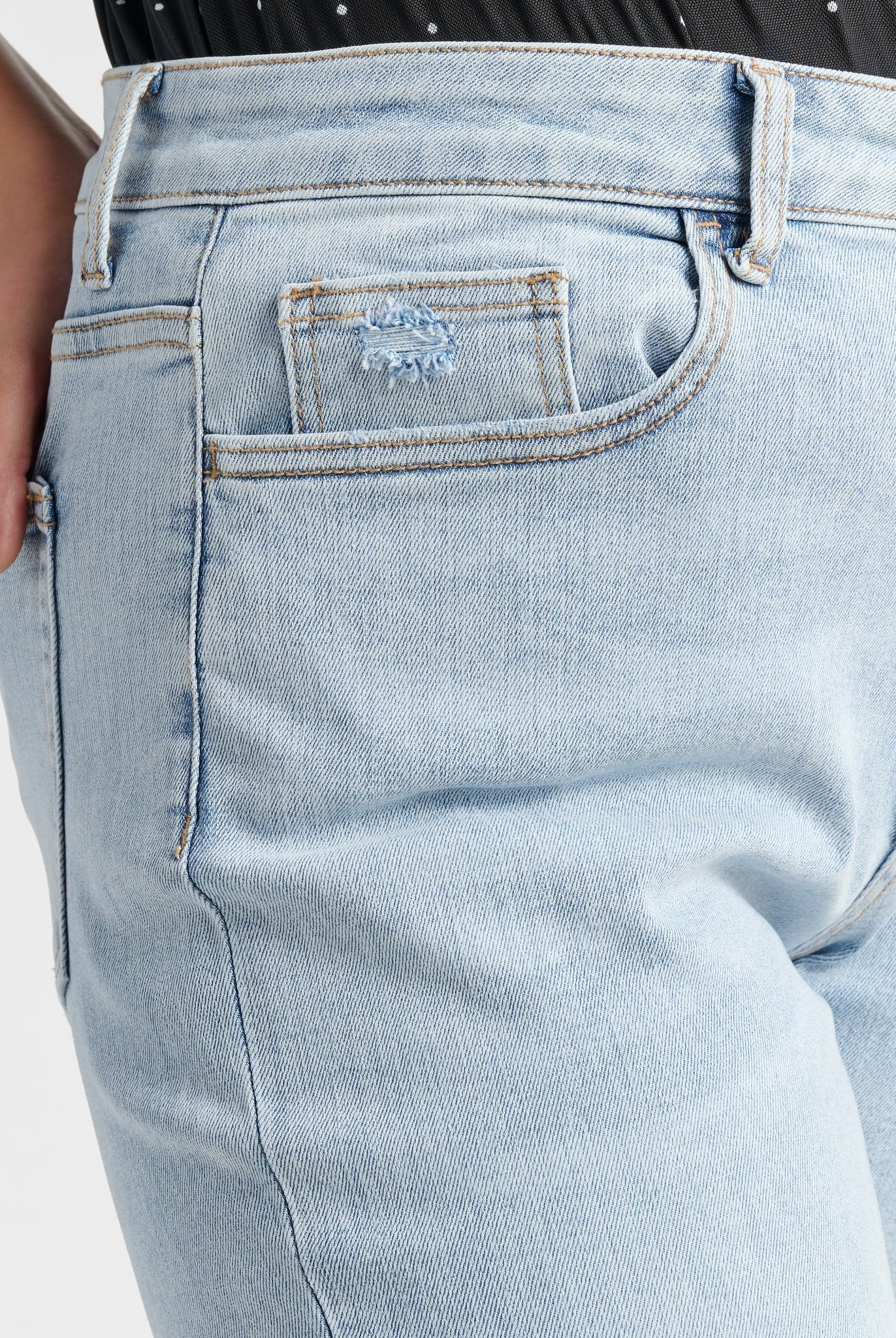 Medium Light Blue $|& Lovervet 90's Vintage Stretch Straight Leg Jeans - SOF Detail