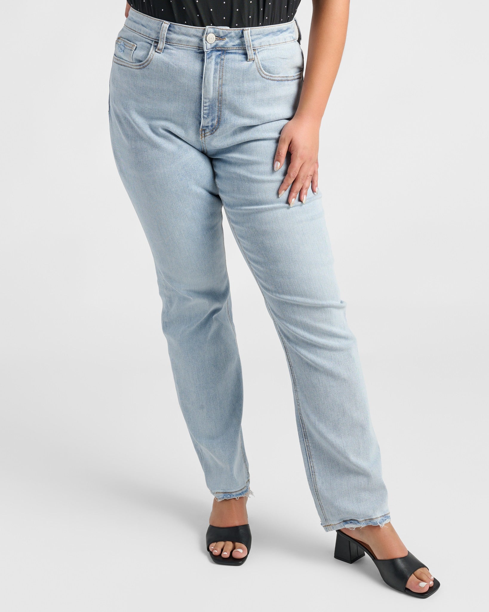 Medium Light Blue $|& Lovervet 90's Vintage Stretch Straight Leg Jeans - SOF Front