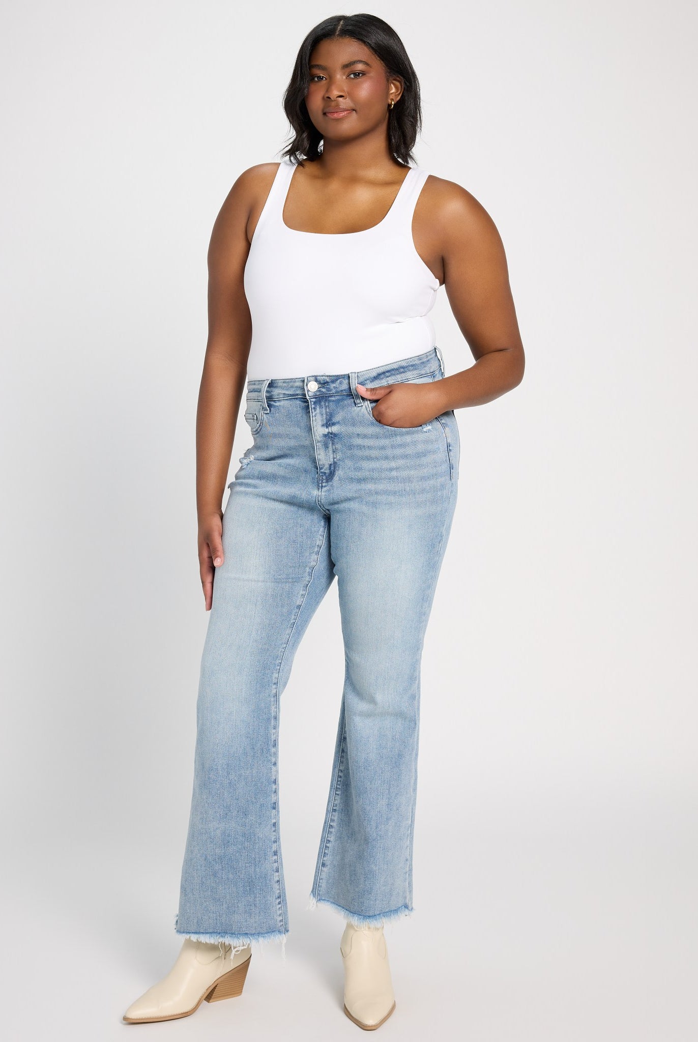 Medium Blue 32" $|& Lovervet High Rise Flare Leg Jeans - UGC On Fig