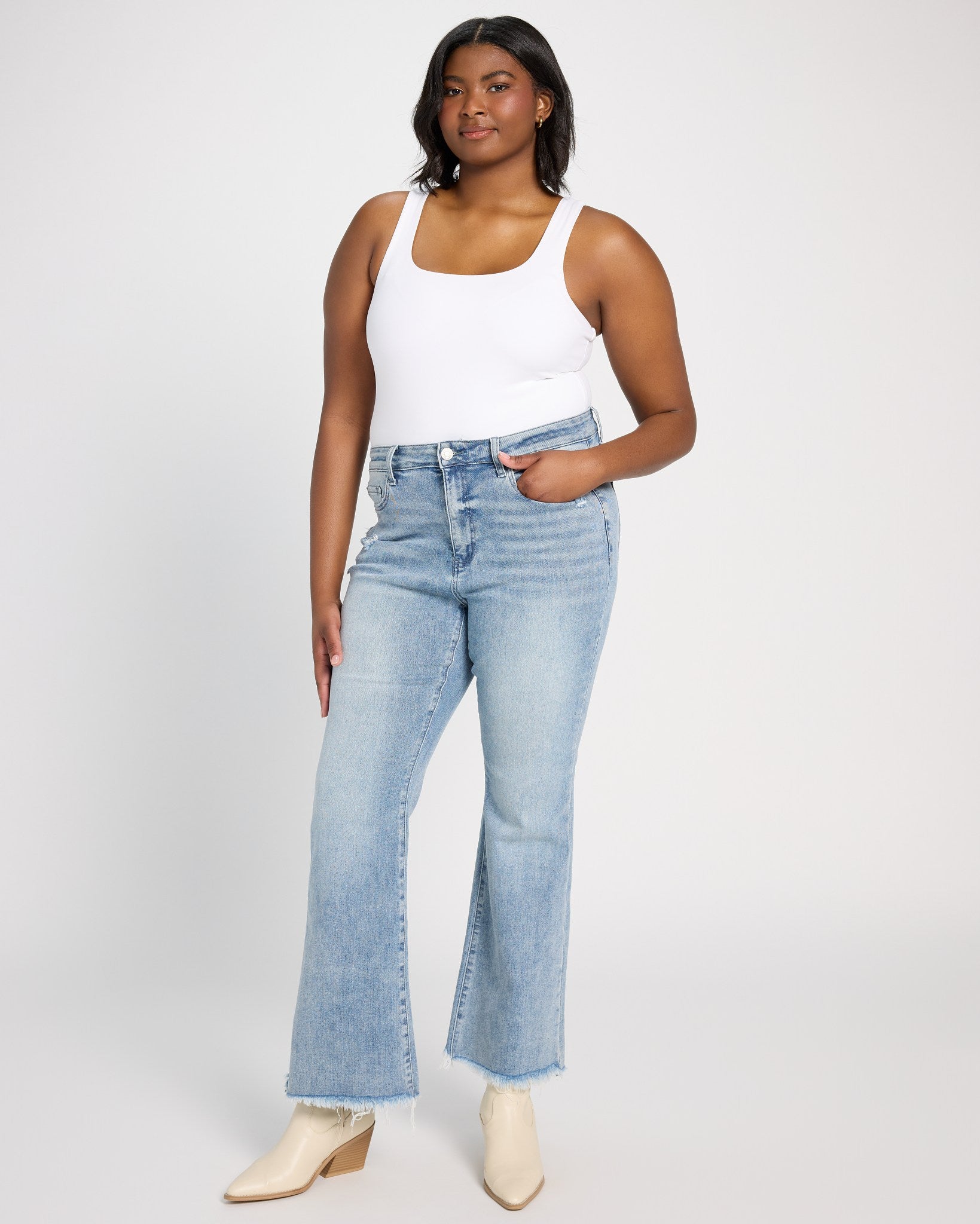 Medium Blue 32" $|& Lovervet High Rise Flare Leg Jeans - UGC On Fig