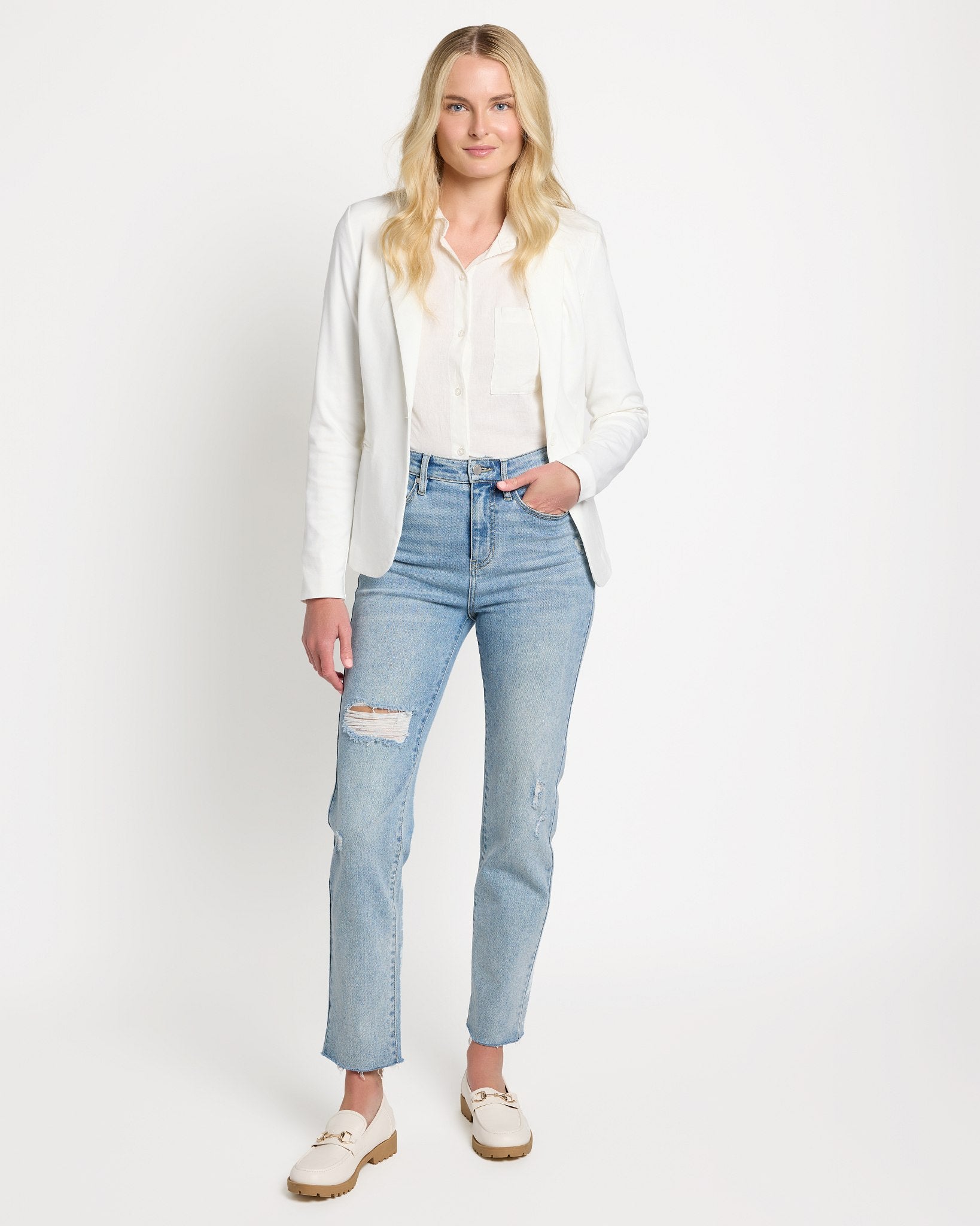 Cloud Dancer $|& ICHI Kate Knit Blazer - UGC On Fig