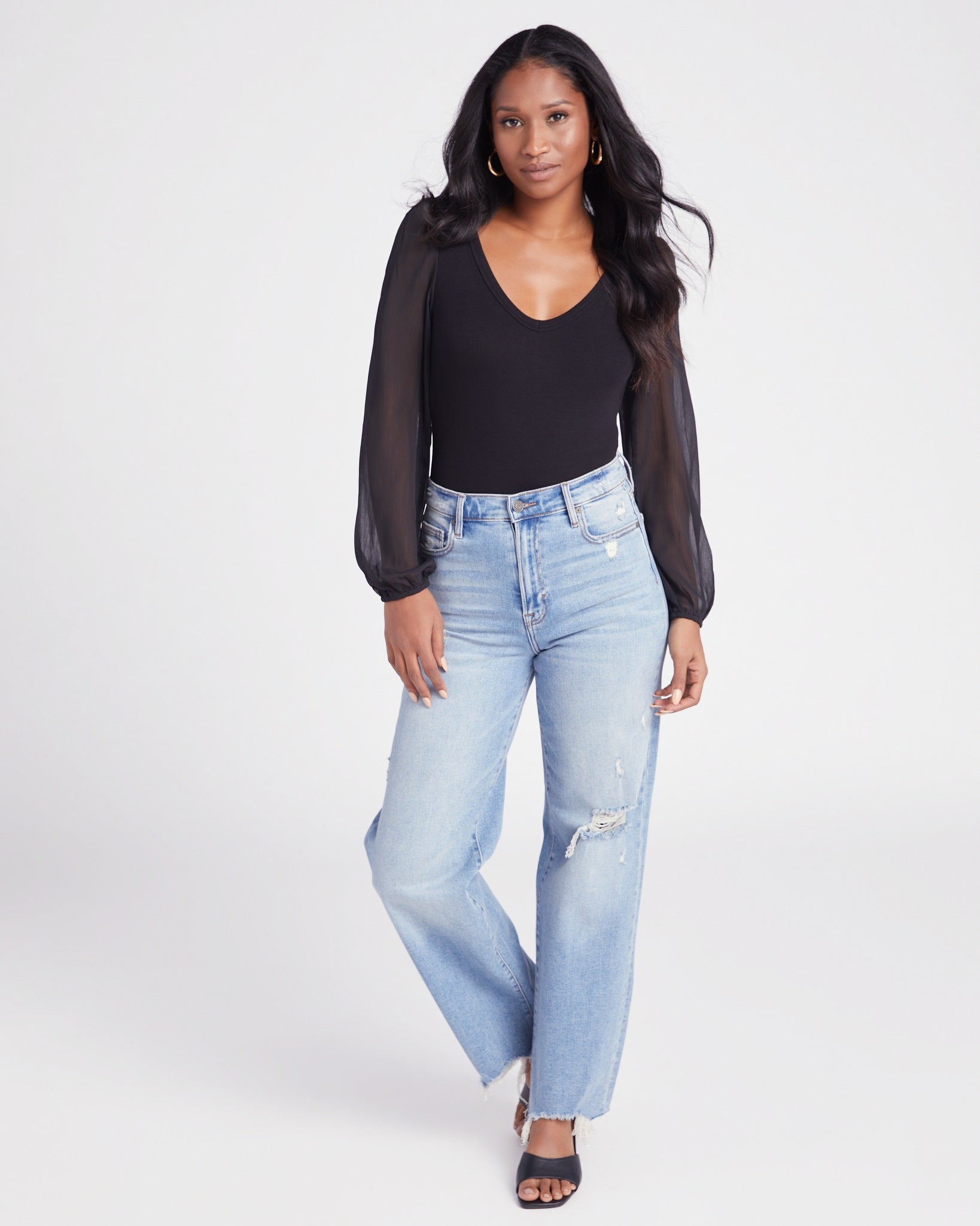 Black $|& Sadie & Sage Debbie Mixed Media Bodysuit - SOF Detail