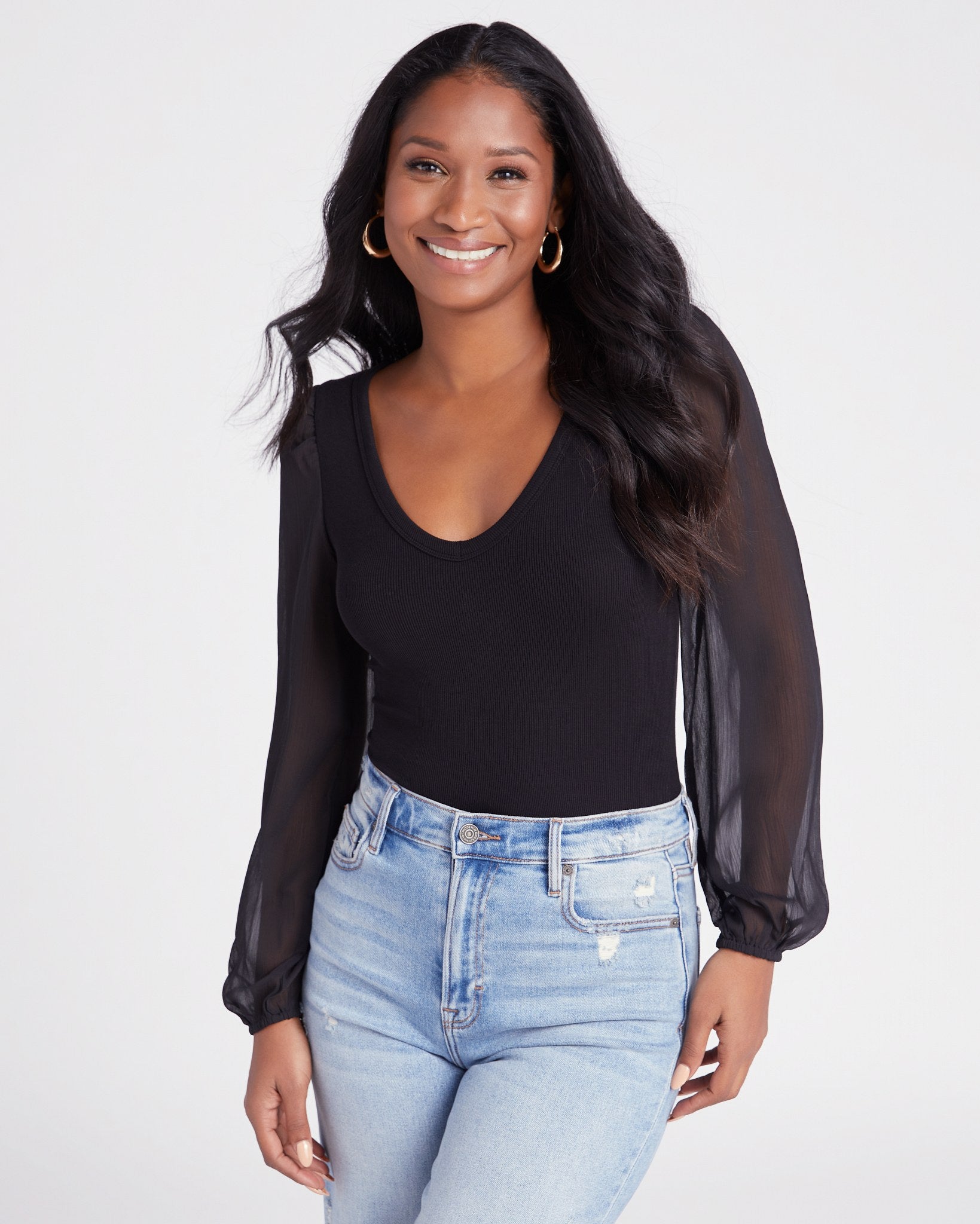 Black $|& Sadie & Sage Debbie Mixed Media Bodysuit - SOF Front