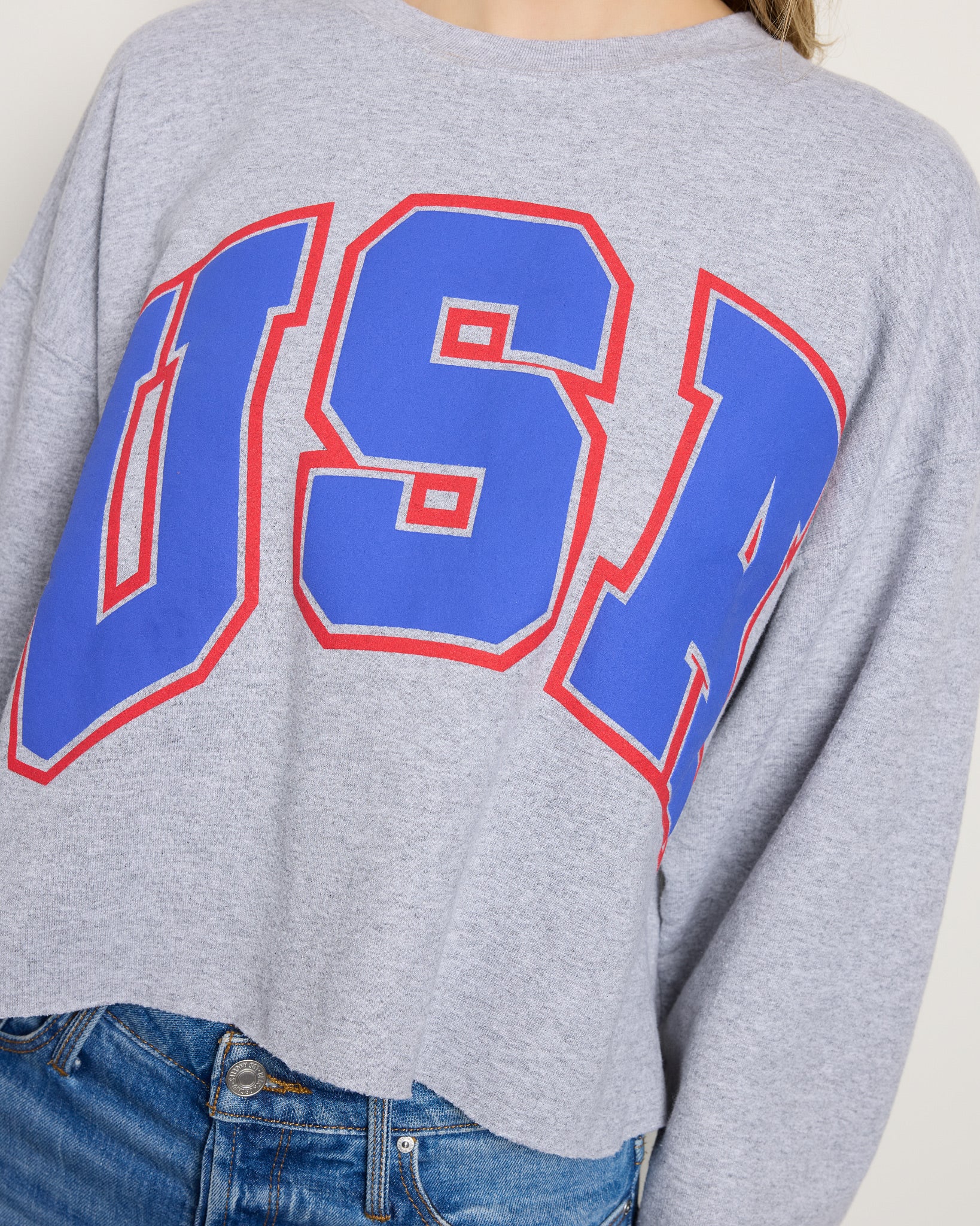 Heather Grey $|& Project Social T Cropped USA Sweatshirt - SOF Full Front