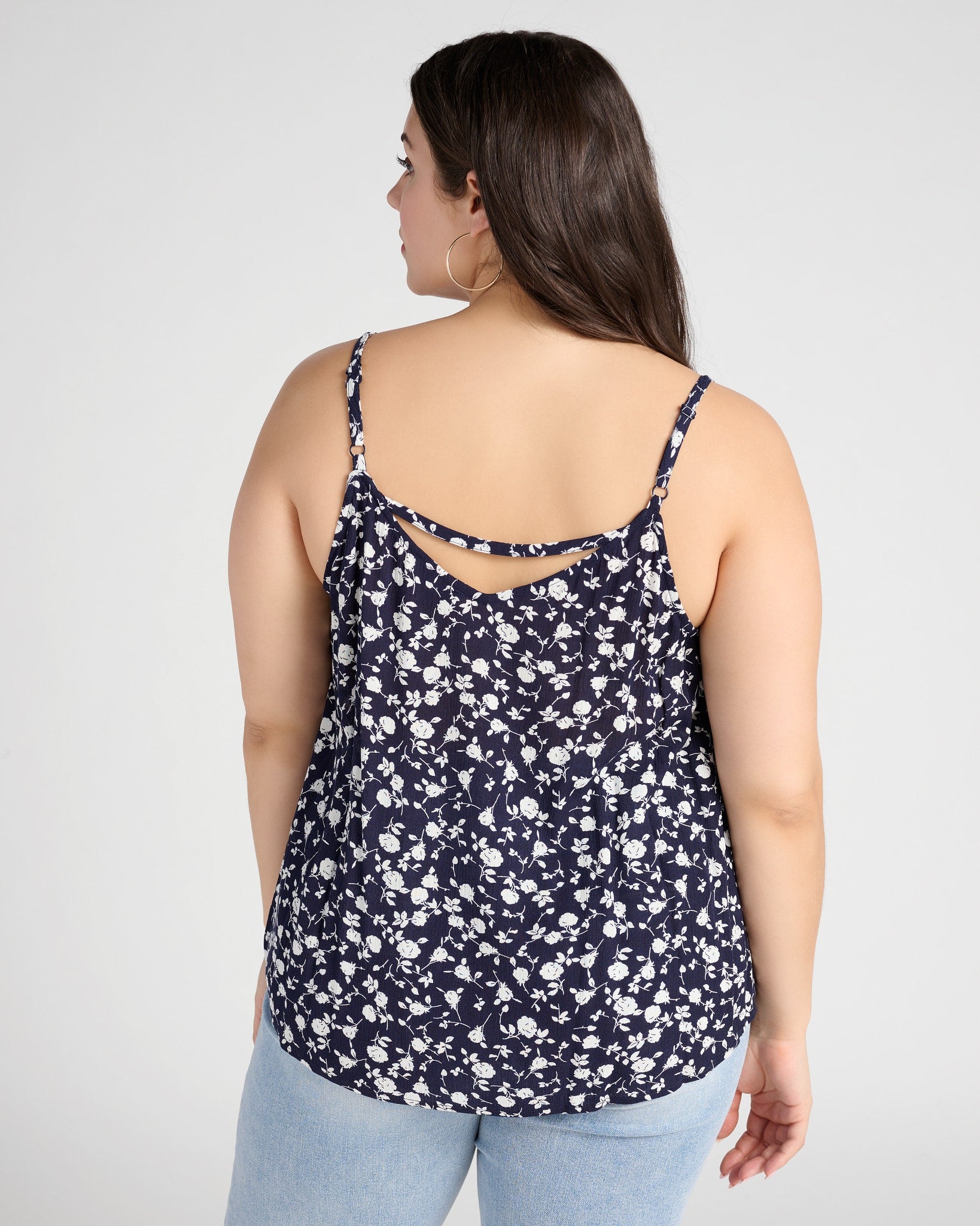 Navy/White $|& Skies Are Blue Back Strap Floral Cami Top - SOF Back