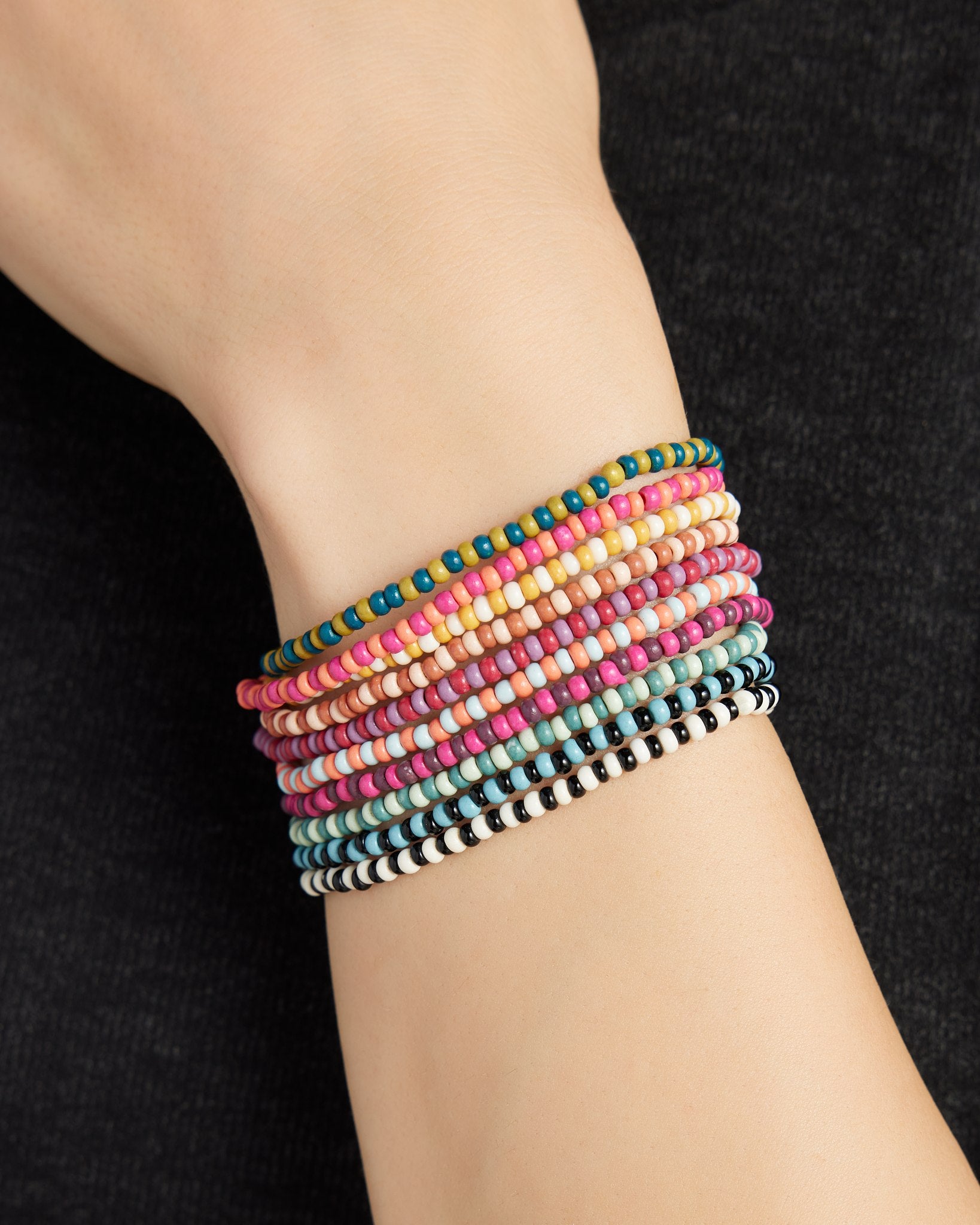Multicolor $|& Ink + Alloy Seed Bead Stretch Bracelets - Set of 10 - SOF Detail