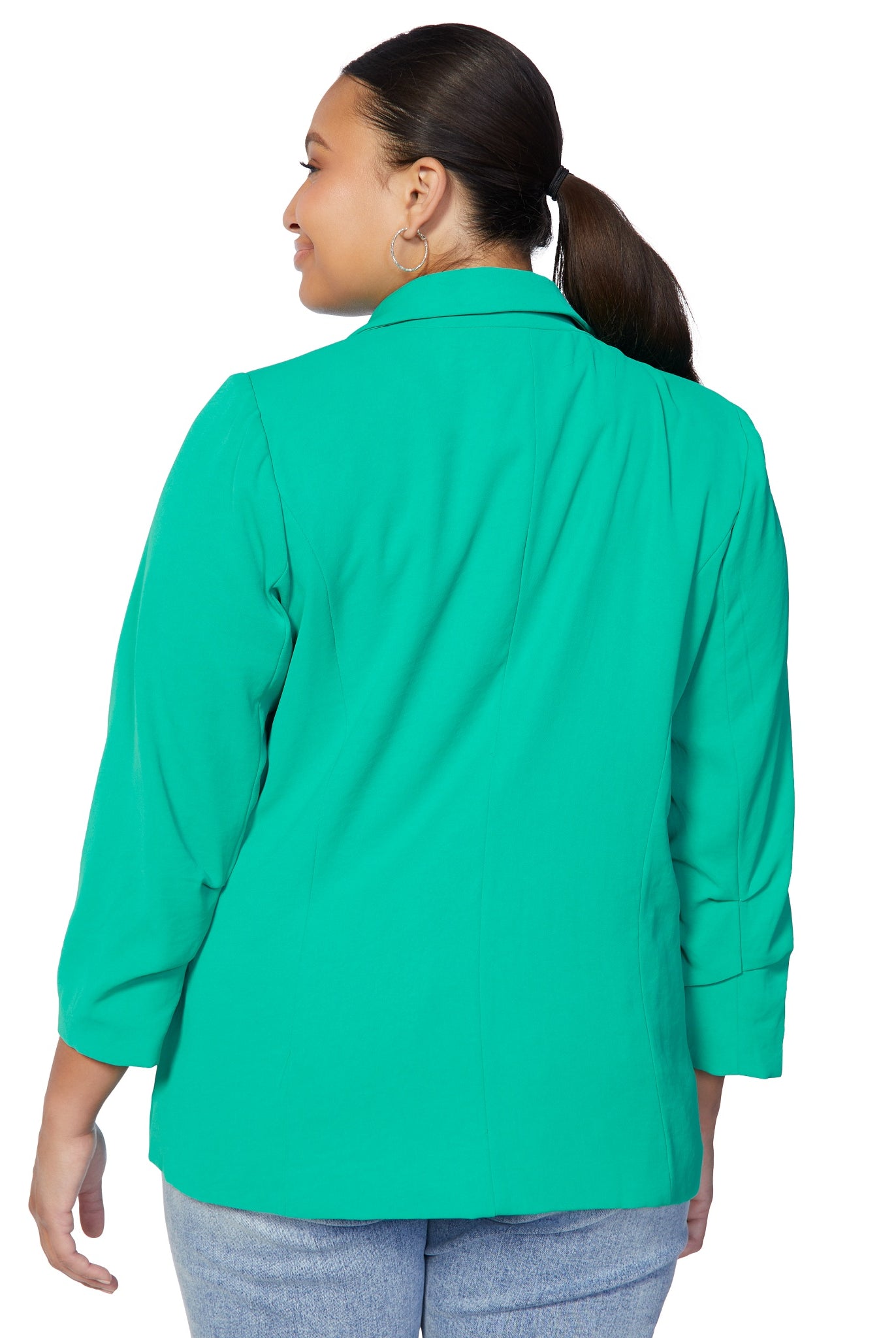 Emerald Green $|& Skies Are Blue Recycled Shirred Sleeve Blazer - SOF Back