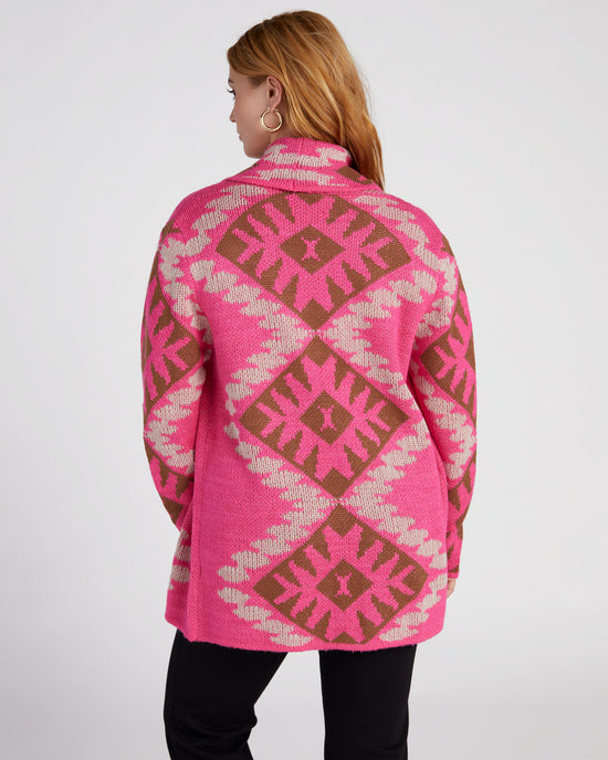Pink $|& Woven Heart Shawl Collar Aztec Print Cardigan - SOF Back