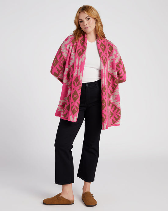 Pink $|& Woven Heart Shawl Collar Aztec Print Cardigan - SOF Full Front