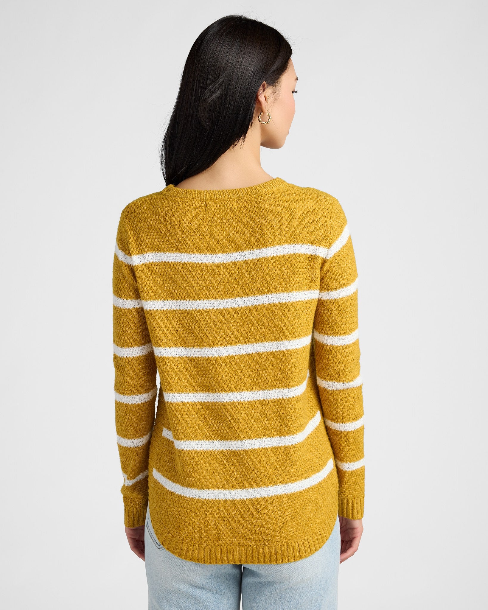 Mustard/Ivory $|& Staccato Waffle Stripe Pullover Sweater - SOF Back
