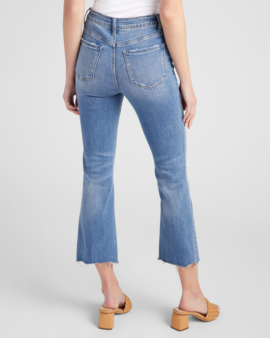 Medium Blue $|& Flying Monkey Jeans Mid Rise Kick Flare Jeans with Uneven Hem - SOF Back