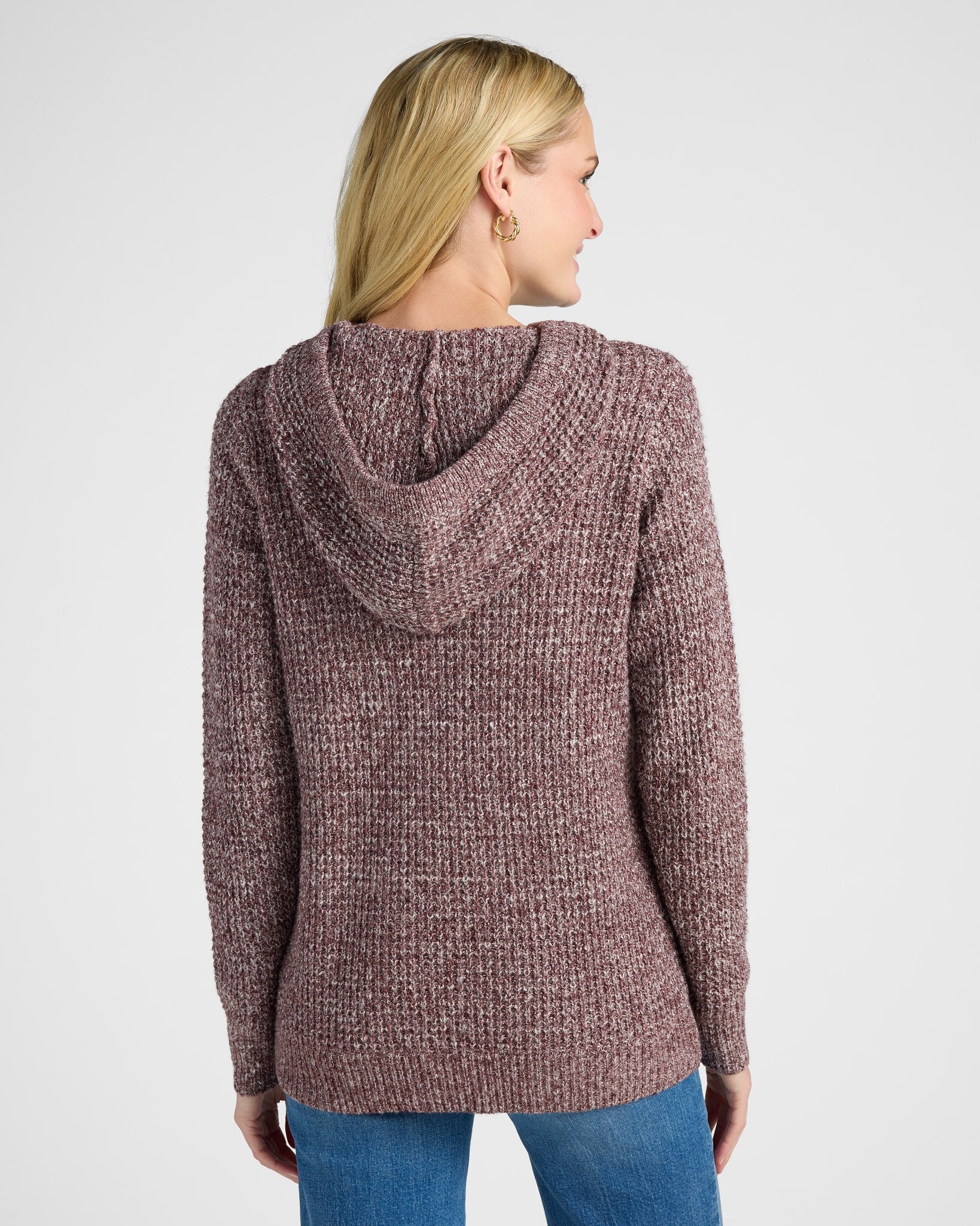 Burgundy $|& Staccato Henley Waffle Hoodie Sweater - SOF Back