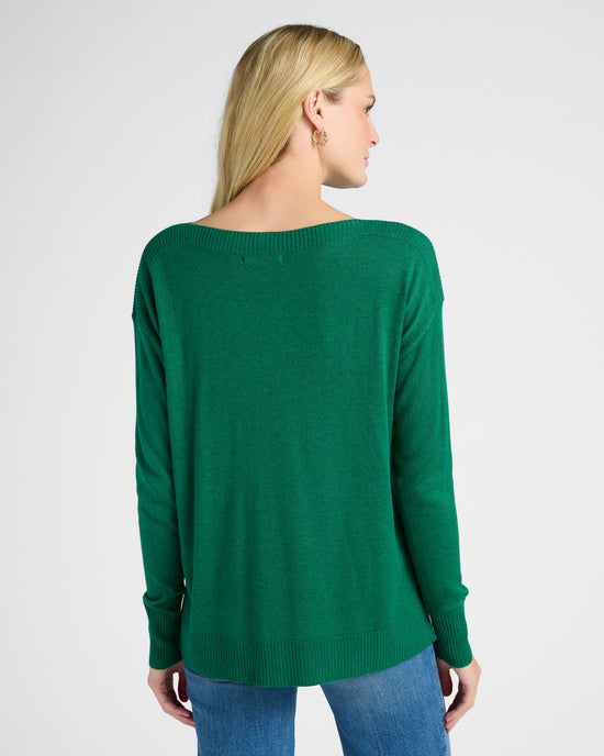 Dark Emerald $|& Staccato Boat Neck Ribbed Side Slit Pullover - SOF Back