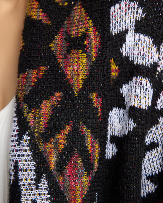 Black $|& Woven Heart Shawl Collar Aztec Print Cardigan - SOF Detail