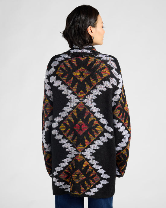 Black $|& Woven Heart Shawl Collar Aztec Print Cardigan - SOF Back