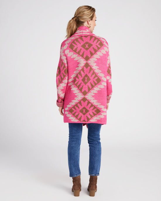 Pink $|& Woven Heart Shawl Collar Aztec Print Cardigan - SOF Back