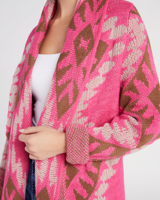 Pink $|& Woven Heart Shawl Collar Aztec Print Cardigan - SOF Detail