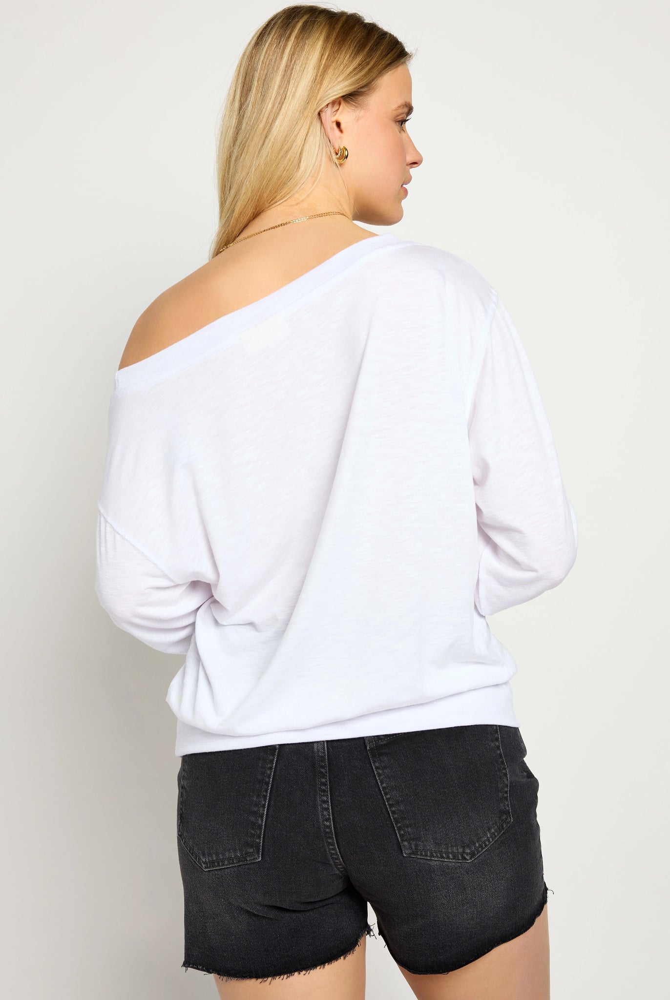 White $|& SEAS Brooksville Slub Off The Shoulder Top - SOF Back