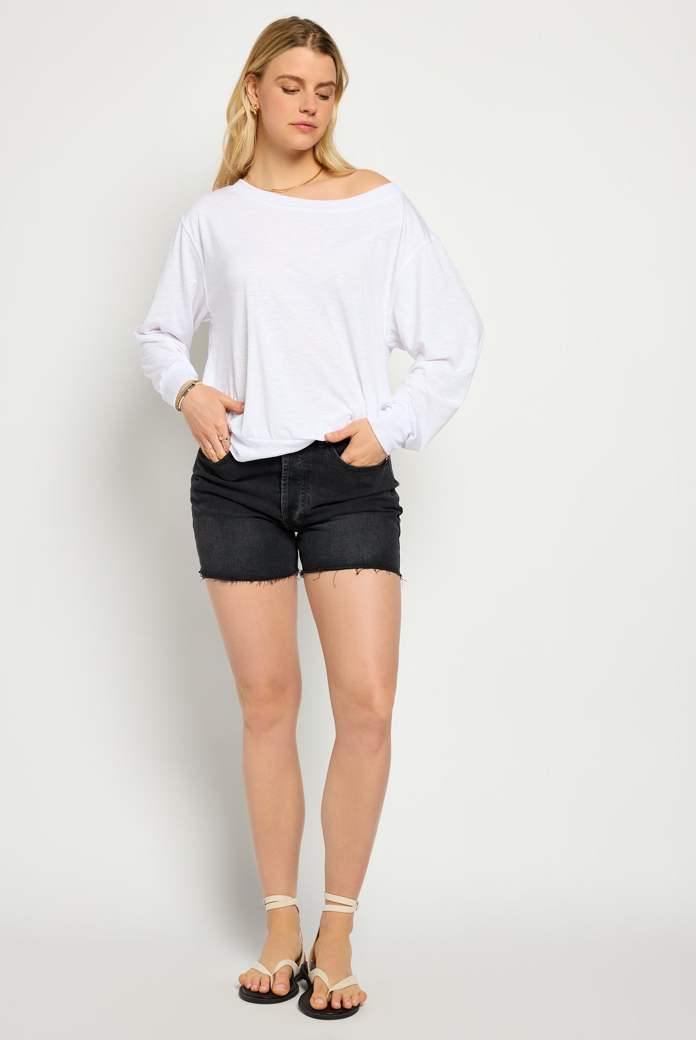 White $|& SEAS Brooksville Slub Off The Shoulder Top - SOF Front