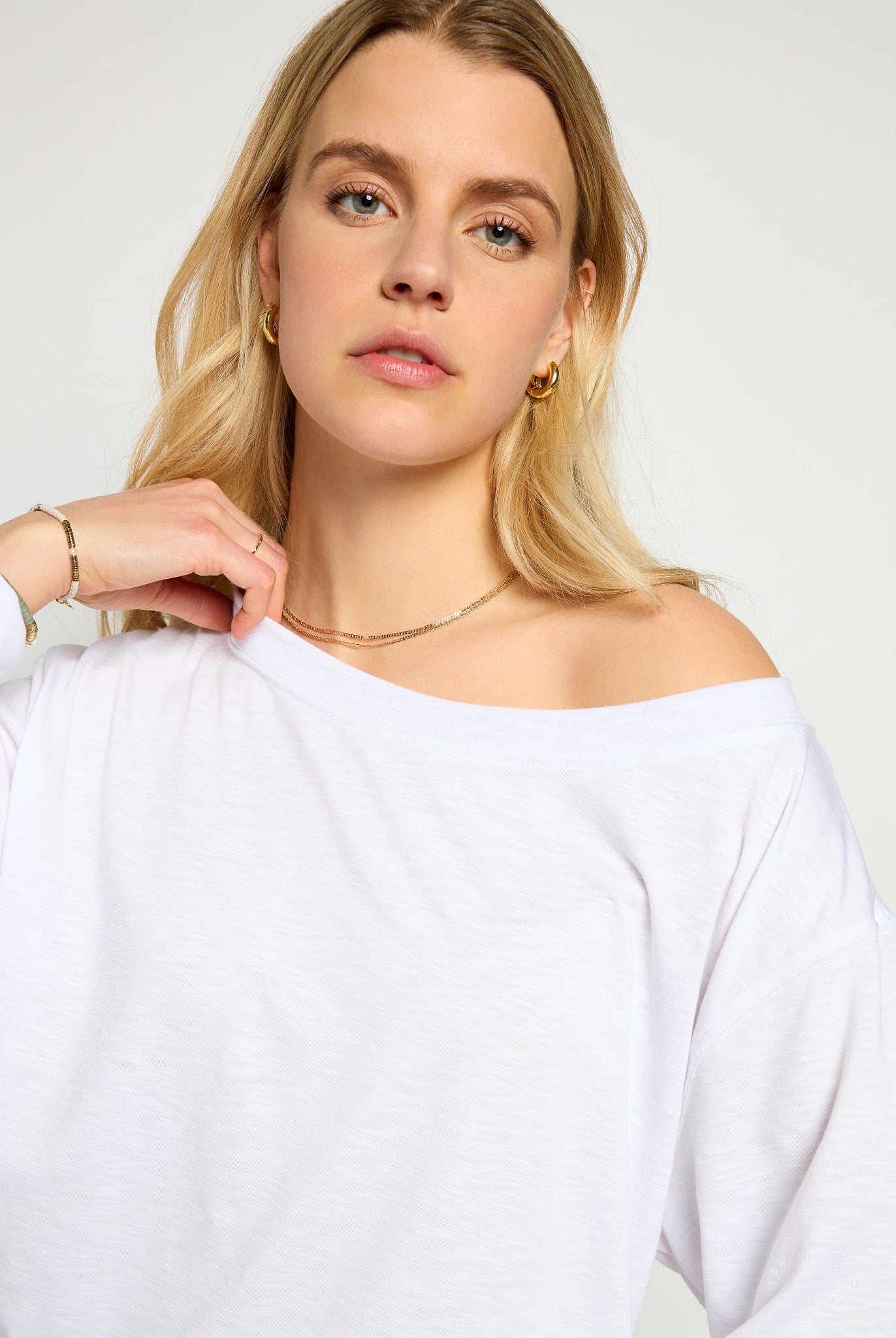 White $|& SEAS Brooksville Slub Off The Shoulder Top - SOF Full Front