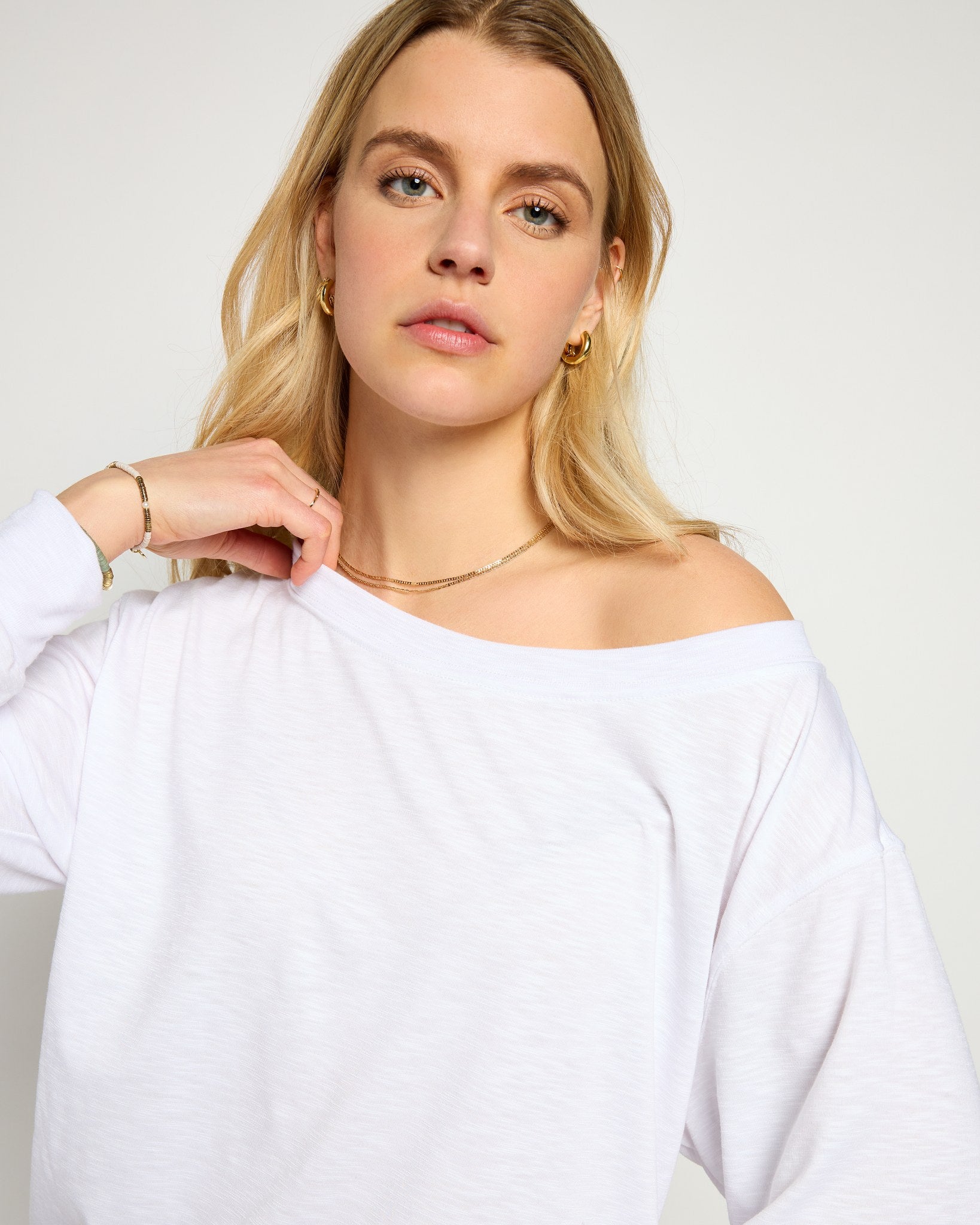 White $|& SEAS Brooksville Slub Off The Shoulder Top - SOF Full Front