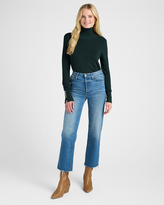 Astro Green $|& Skies Are Blue Turtleneck Sweater withButton Detail - SOF Full Front