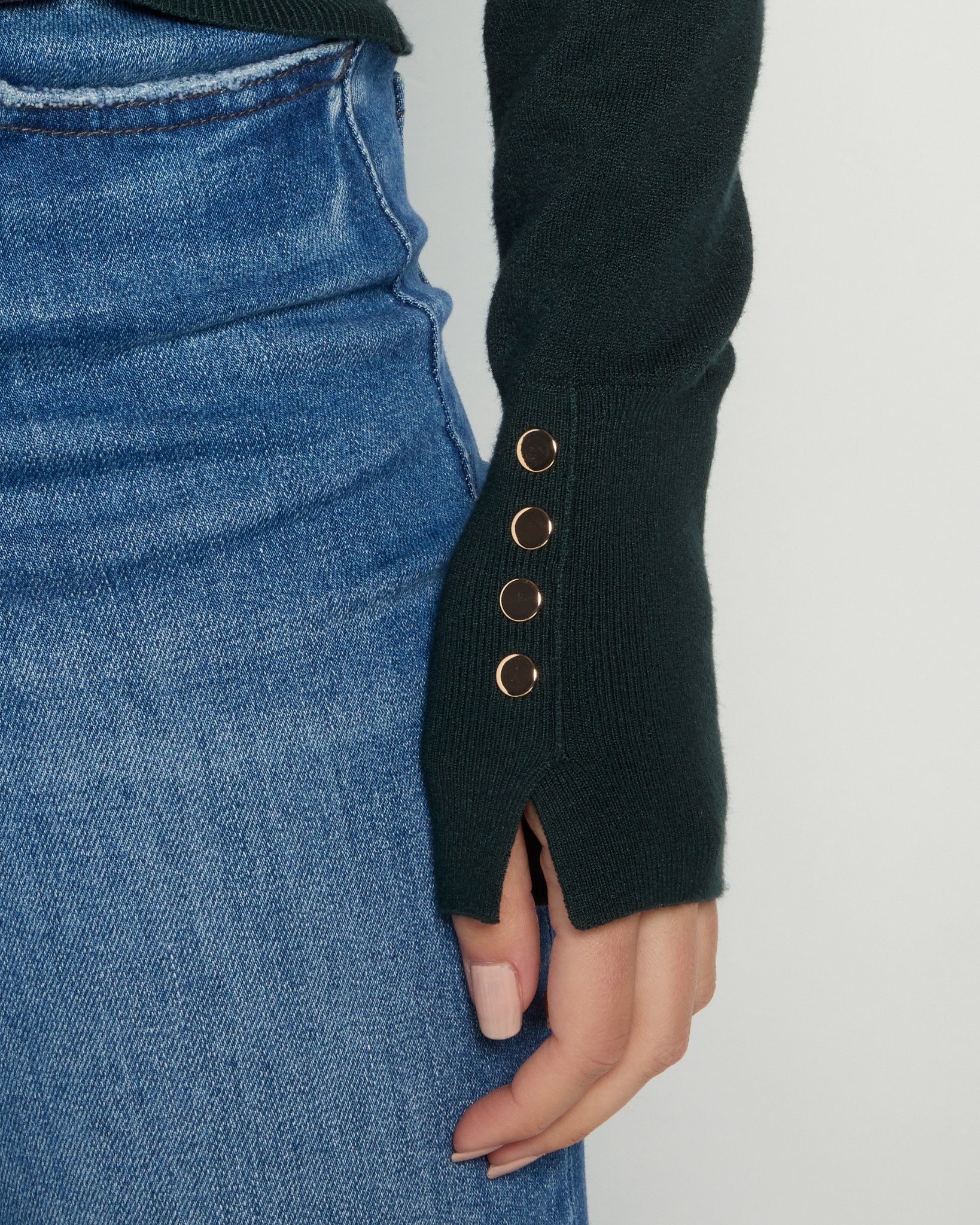 Astro Green $|& Skies Are Blue Turtleneck Sweater withButton Detail - SOF Full Front