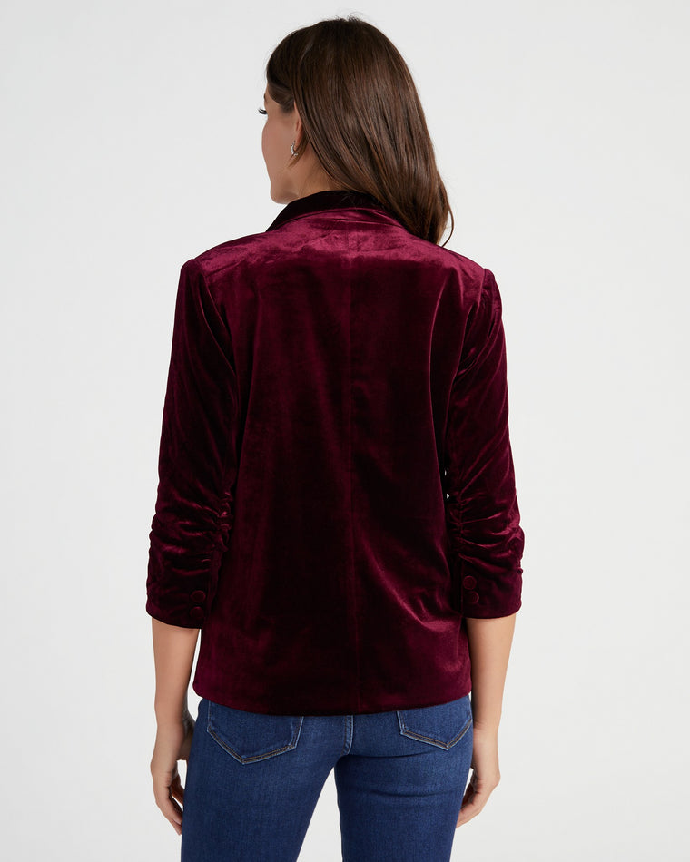 Burgundy $|& Skies Are Blue Velvet Blazer - SOF Back