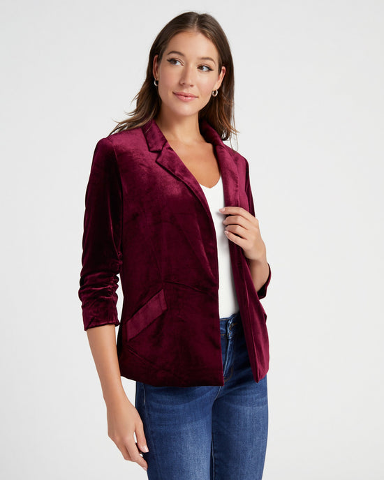 Burgundy $|& Skies Are Blue Velvet Blazer - SOF Front