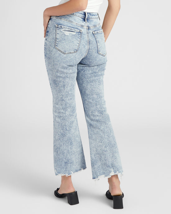 Medium Light Blue $|& Flying Monkey Jeans Mid Rise Cropped Flare Jeans with Side Slit - SOF Back