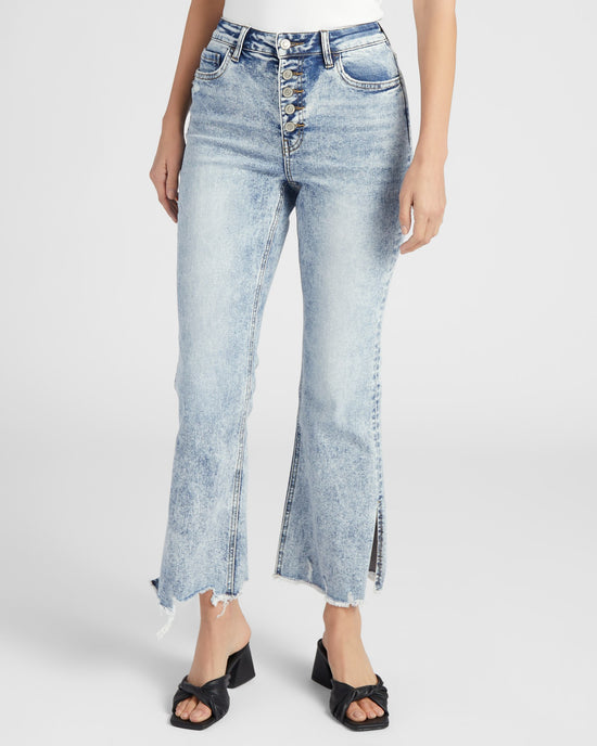 Medium Light Blue $|& Flying Monkey Jeans Mid Rise Cropped Flare Jeans with Side Slit - SOF Front