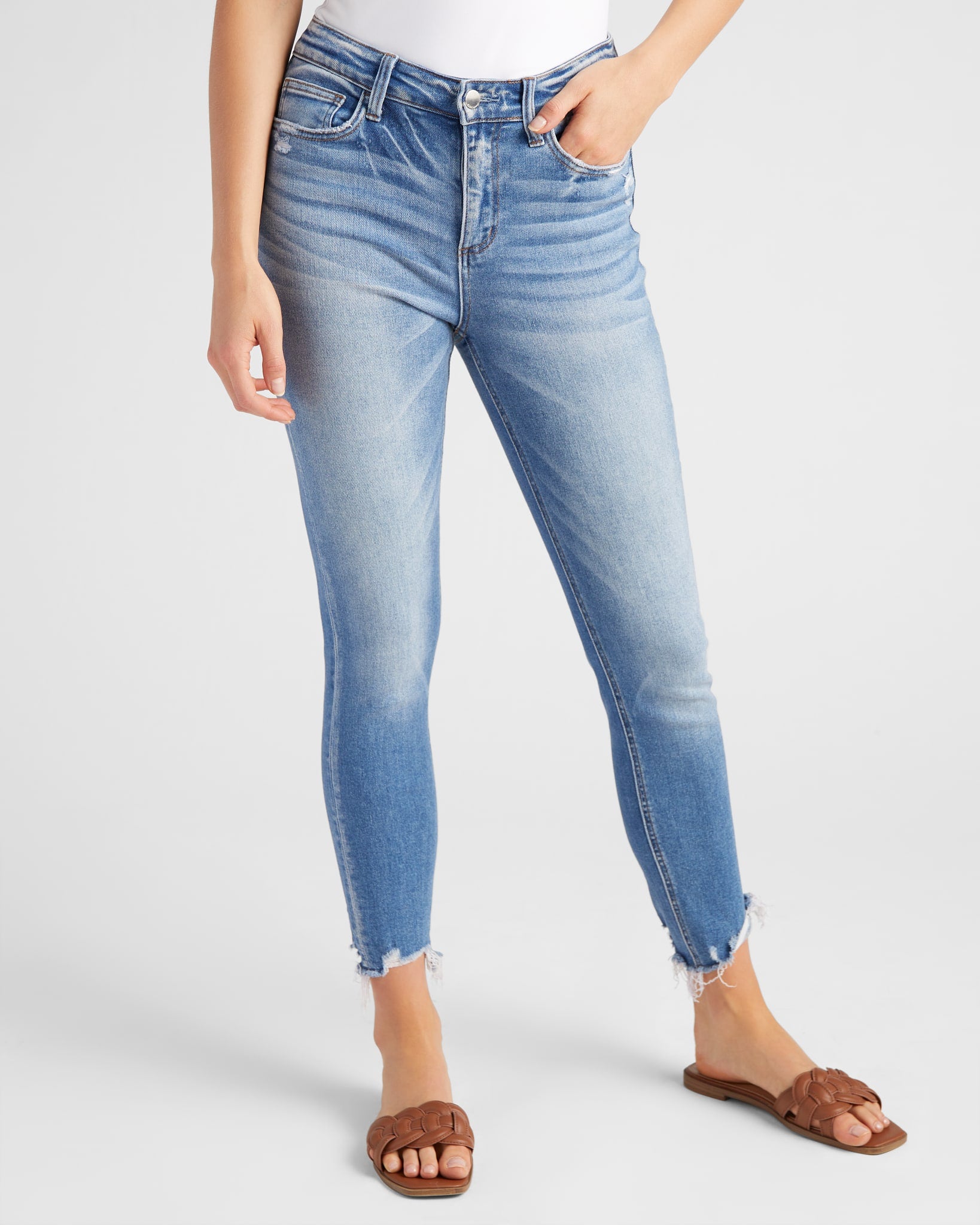 Medium Blue $|& Flying Monkey Jeans High Rise Ankle Skinny Jeans - SOF Front