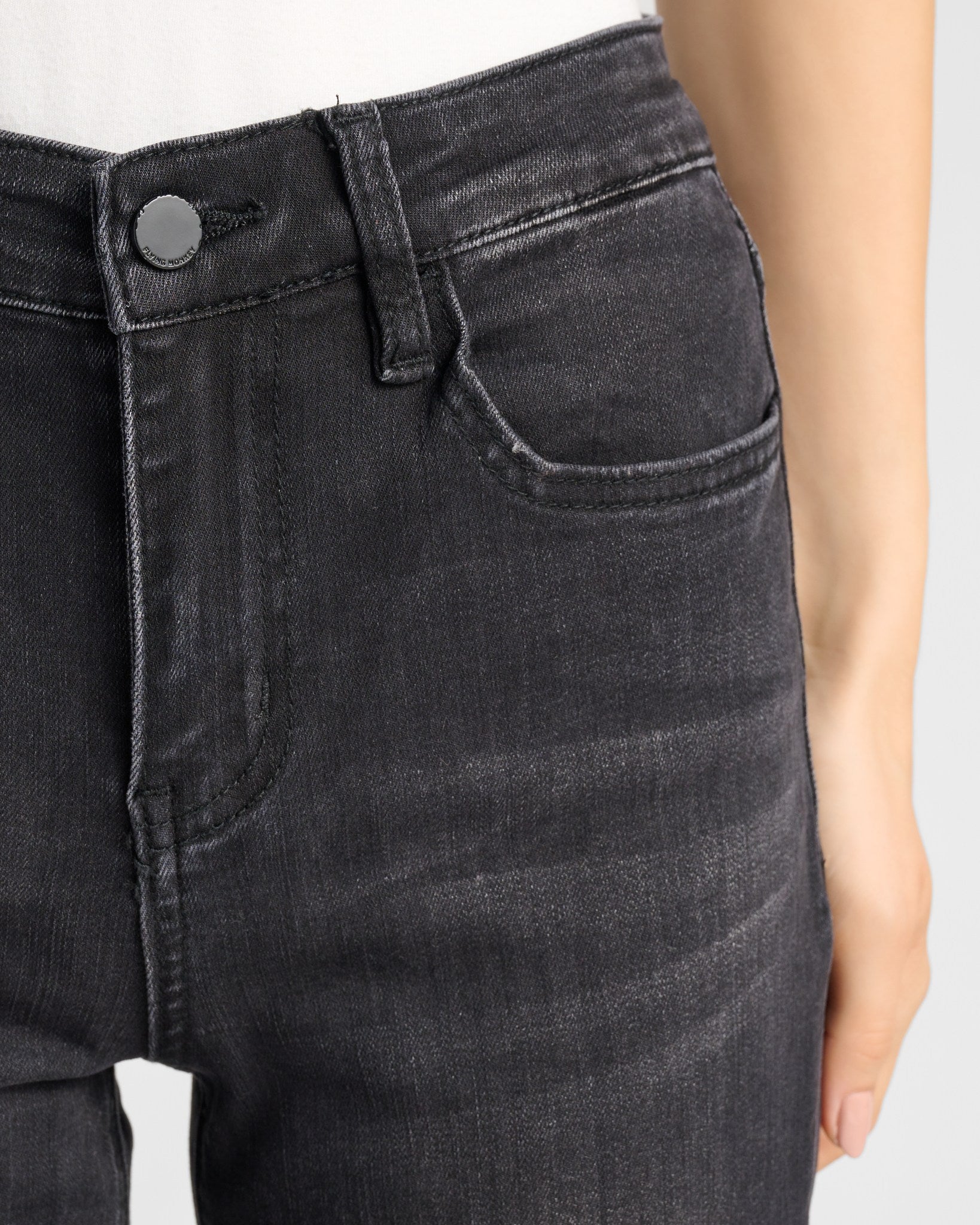 Black $|& Flying Monkey Jeans High Rise Slim Bootcut Jeans - SOF Detail