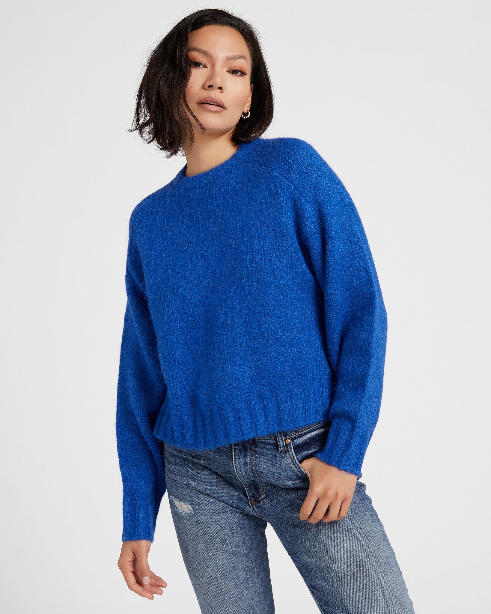 Fair Isle Crewneck - Ivory + Cobalt Blue Alpaca