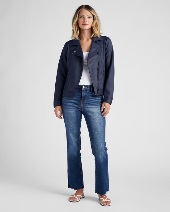 Mystic Navy $|& Liverpool Vegan Leather Moto Jacket - SOF Full Front