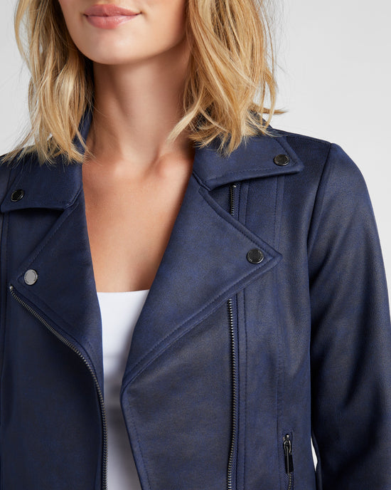 Mystic Navy $|& Liverpool Vegan Leather Moto Jacket - SOF Detail