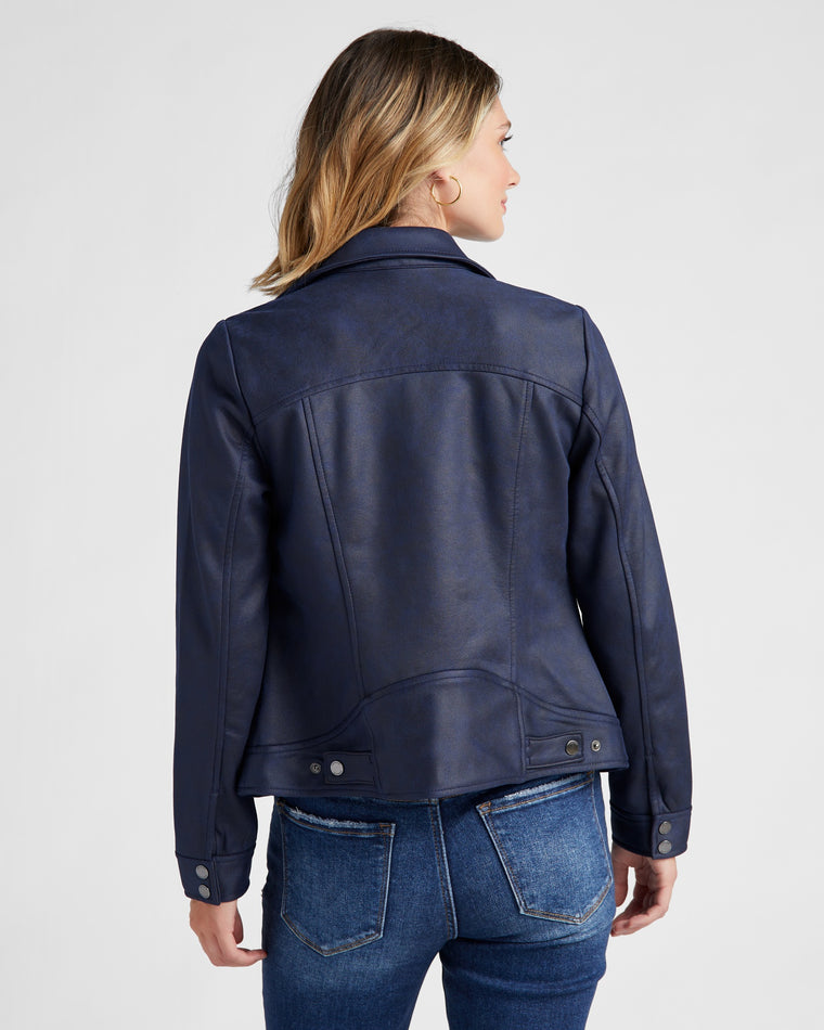 Mystic Navy $|& Liverpool Vegan Leather Moto Jacket - SOF Back
