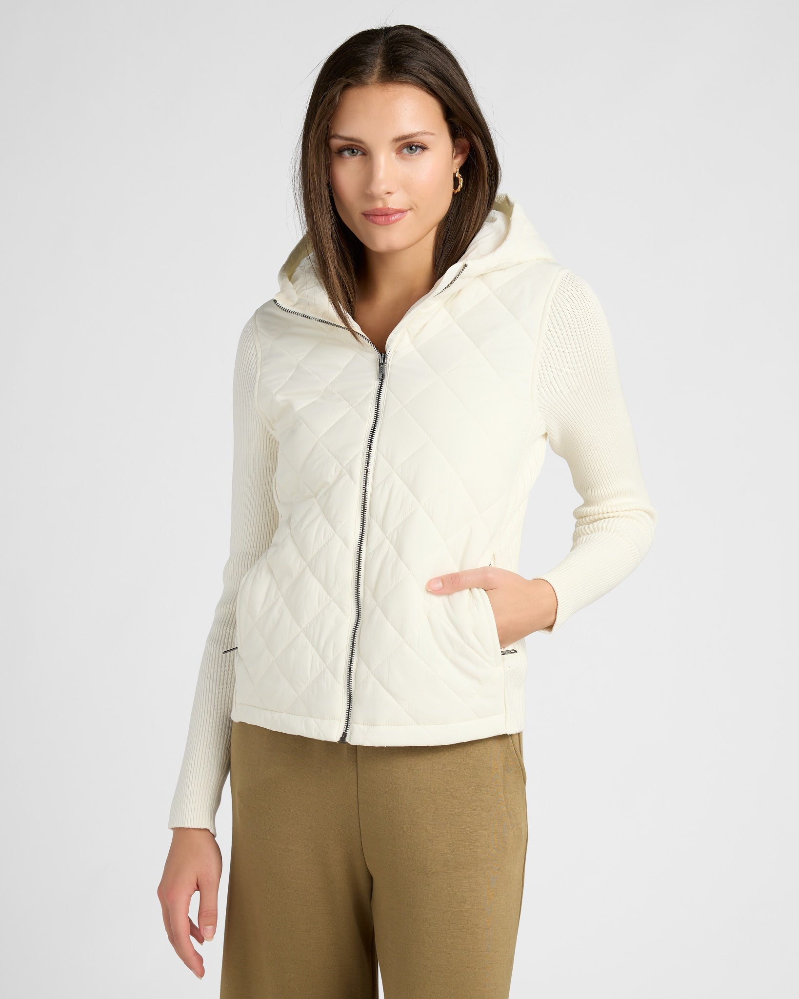Quilted Front Zip Hooded Jacket