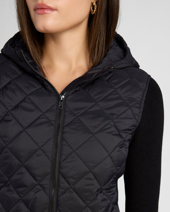 Black $|& Liverpool Quilted Front Zip Hooded Jacket - SOF Detail